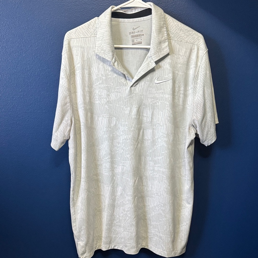 Nike White & Light Gray Dri-FIT Polo